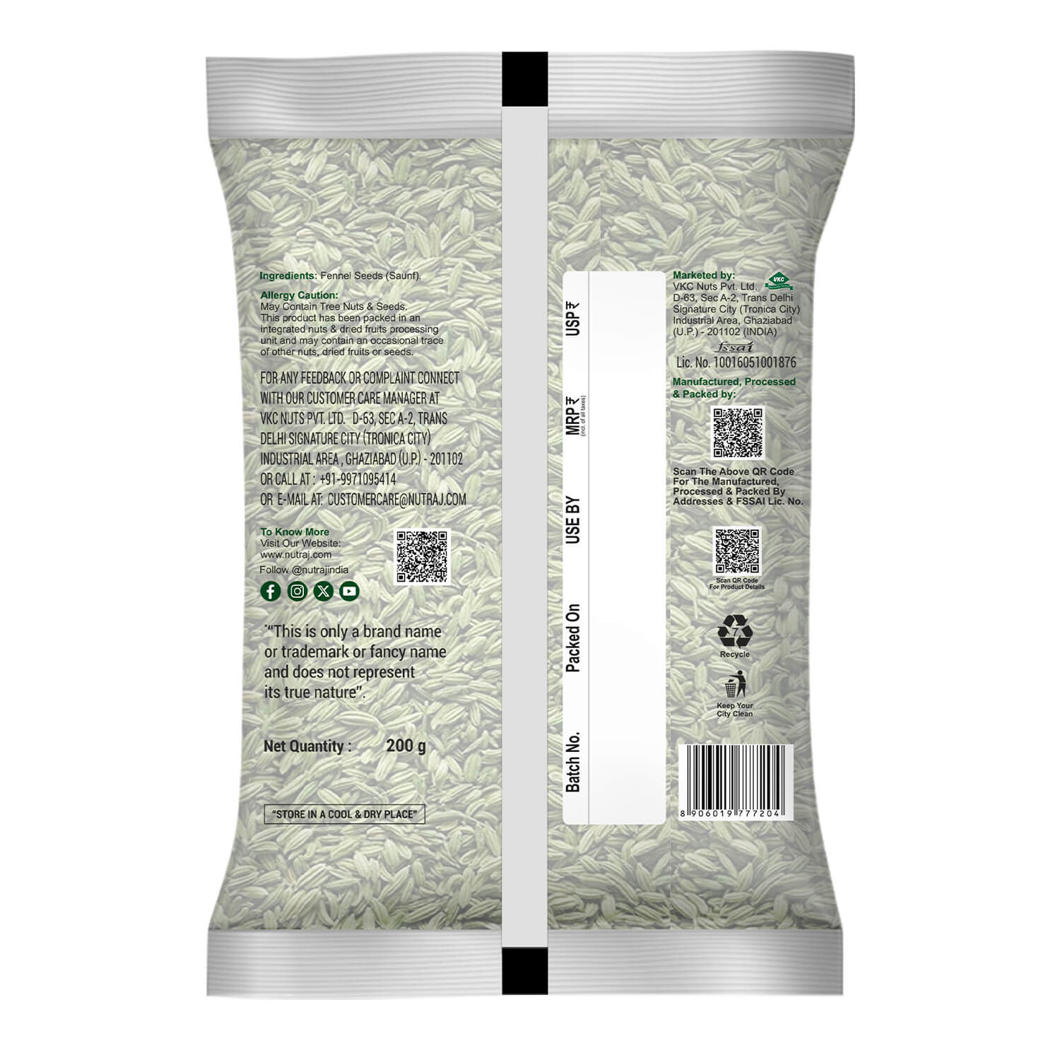 Nutraj Whole Spices 400g Combo Pack - Mustard Seeds 200g (100g x 2) + Fennel Seeds 200g - Image 3