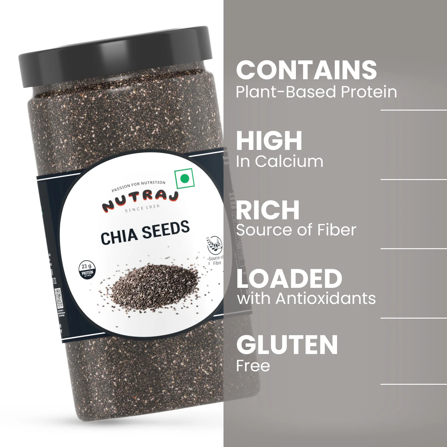 Nutraj Chia Seeds 500g Jar - Image 2