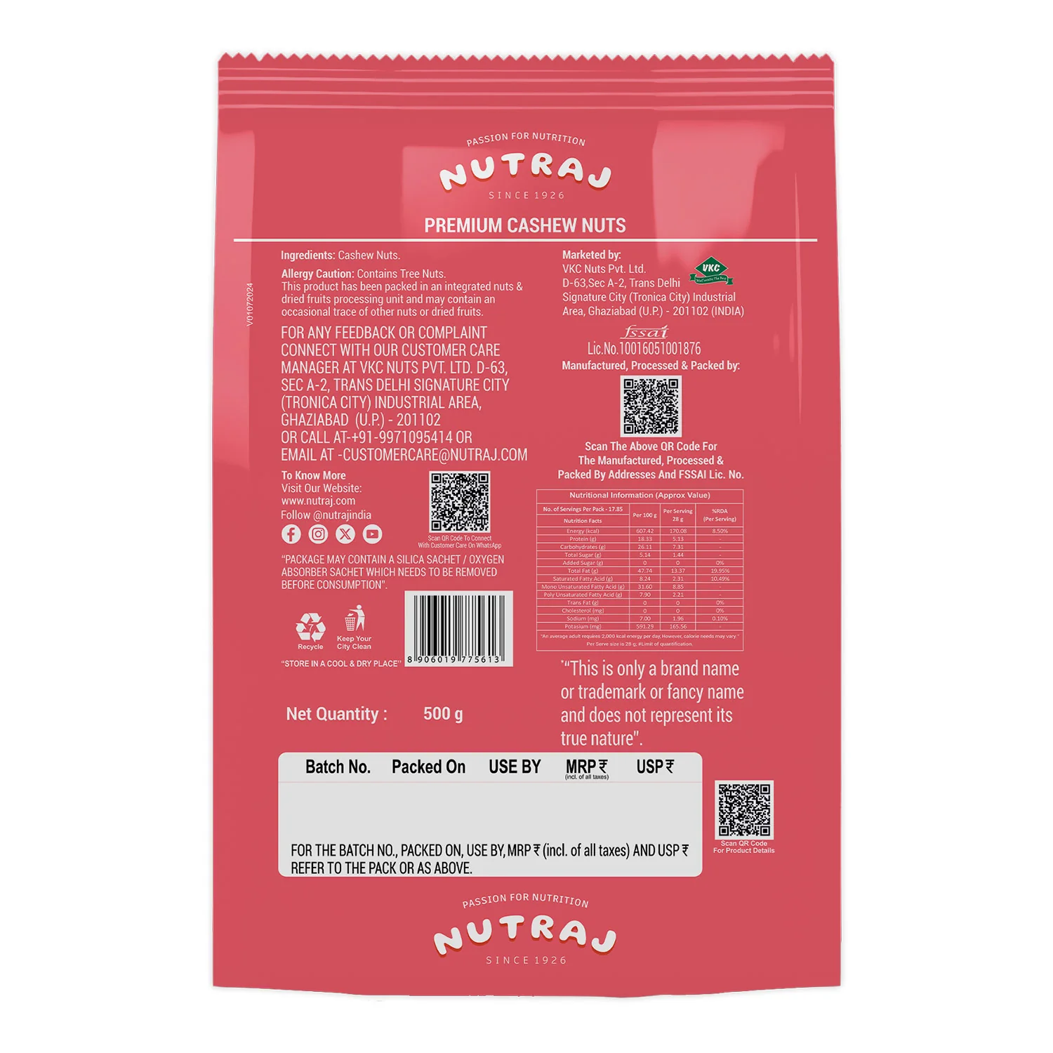 Nutraj Premium Cashew Nuts (Kaju) 500gm (W240) - Image 3