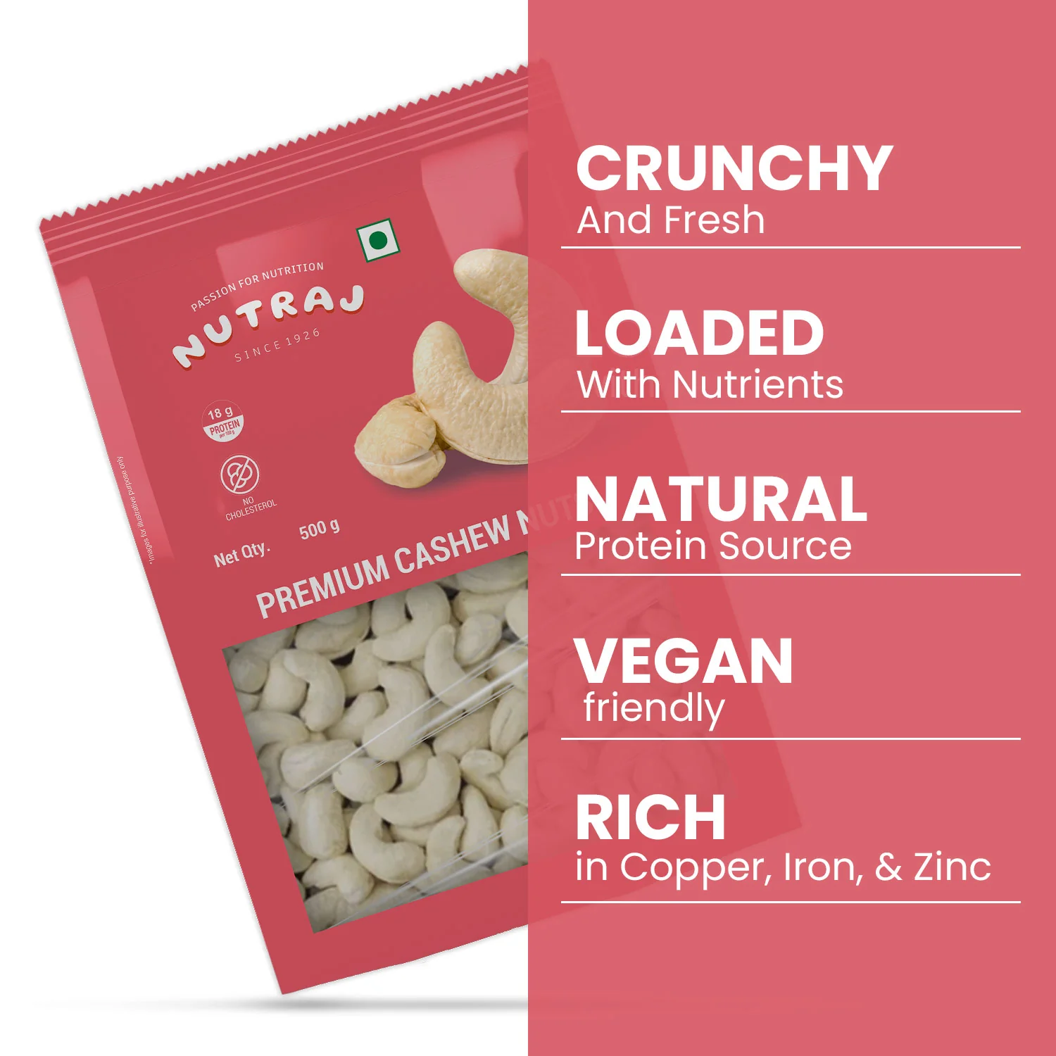 Nutraj Premium Cashew Nuts (Kaju) 500gm (W240) - Image 4