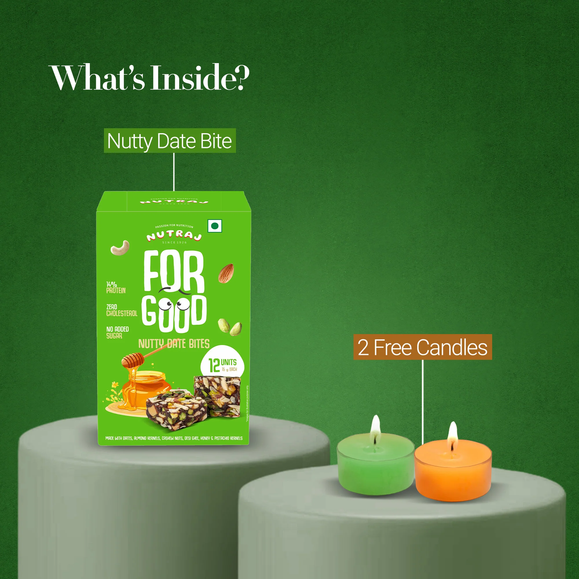 Nutraj Diwali Gift Hamper 180gm With 2 Candles - Image 2