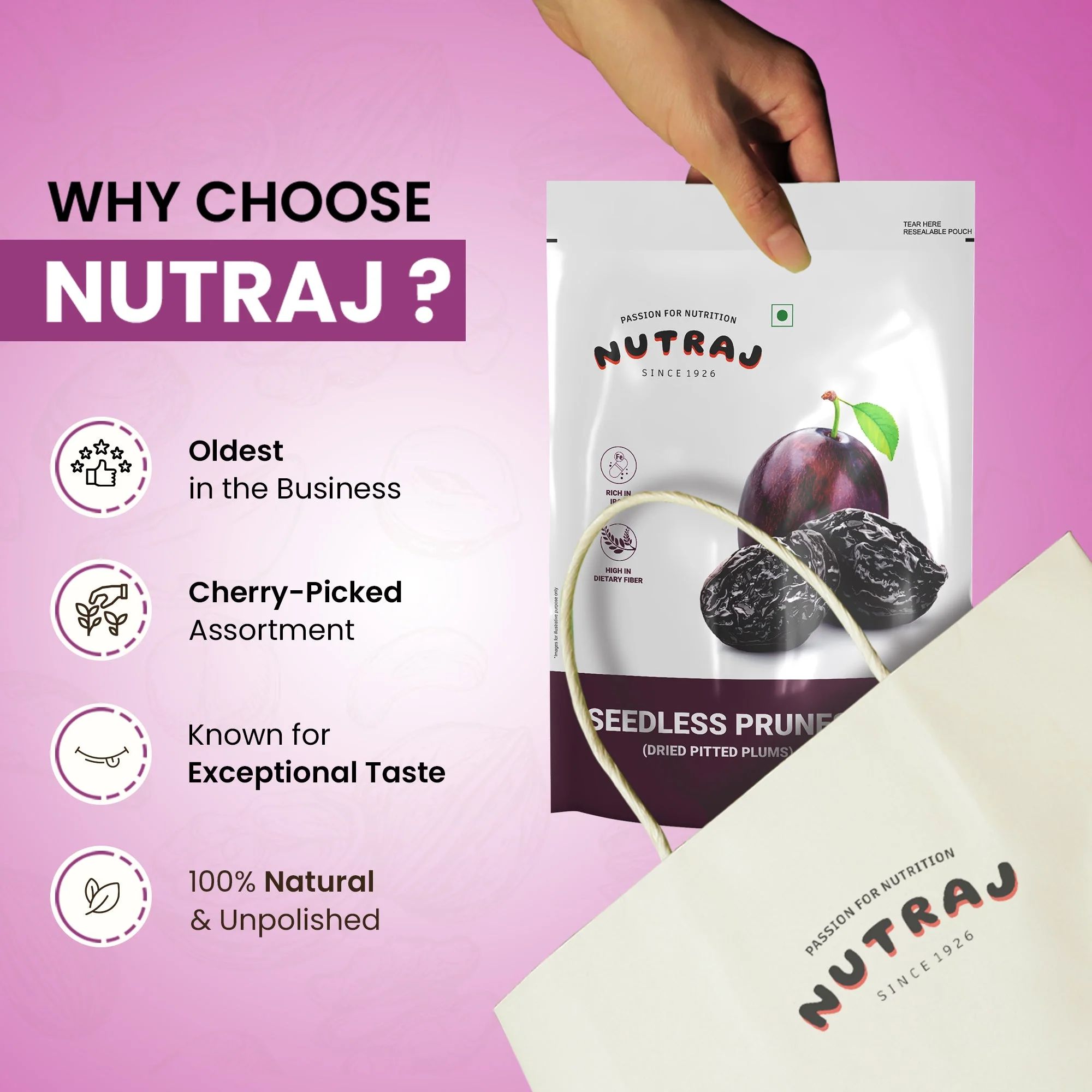Nutraj Dried Pitted Prunes (Dried Seedless Plums) 200gm - Image 4