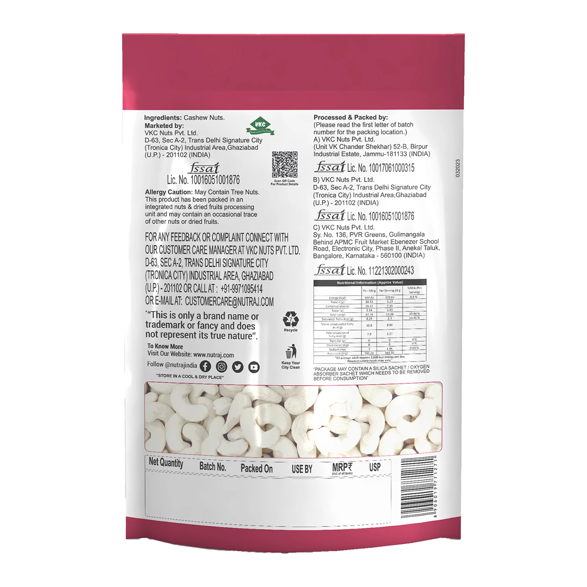 Nutraj Premium Cashew Nuts 250gm (W320) - Image 3