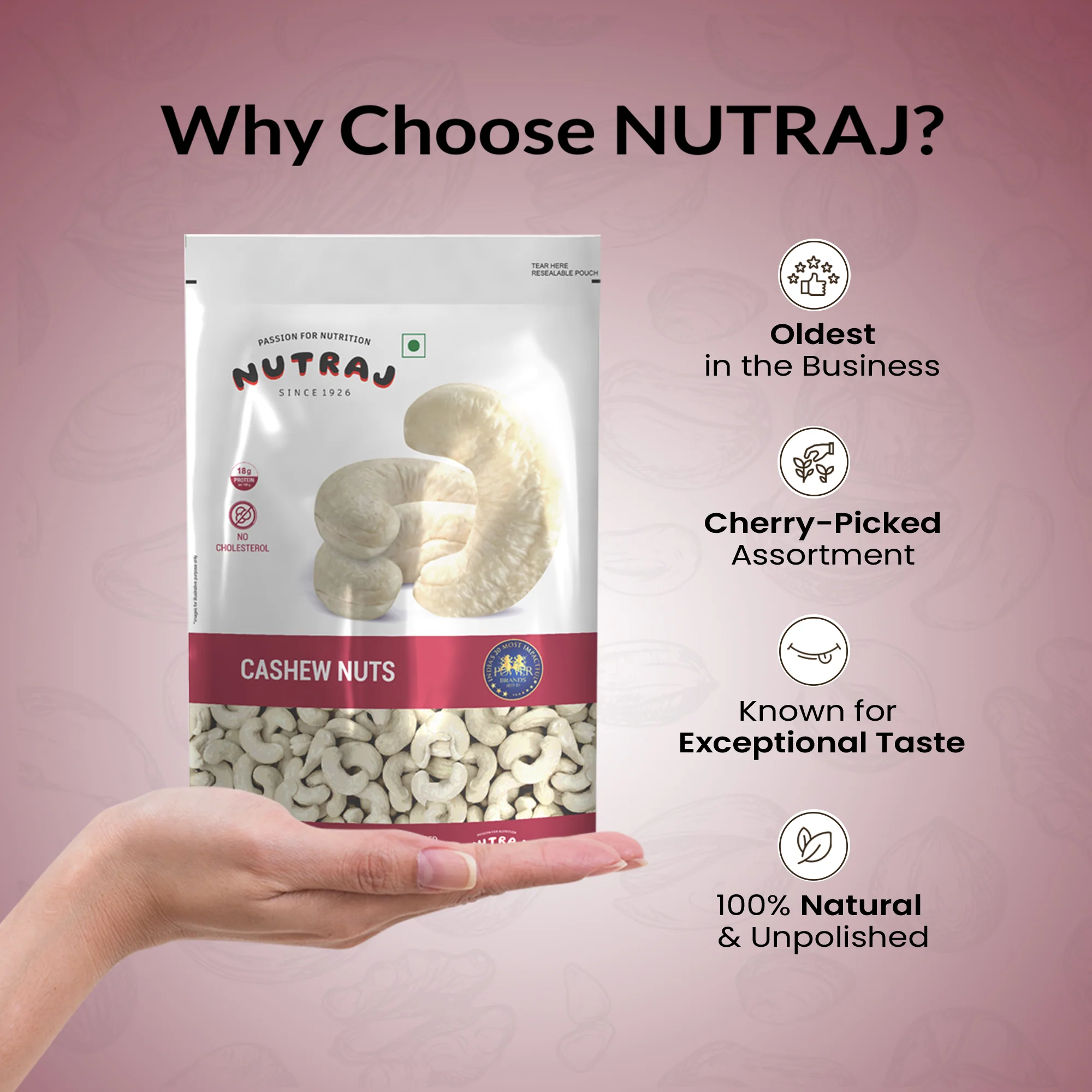 Nutraj Premium Cashew Nuts 250gm (W320) - Image 4