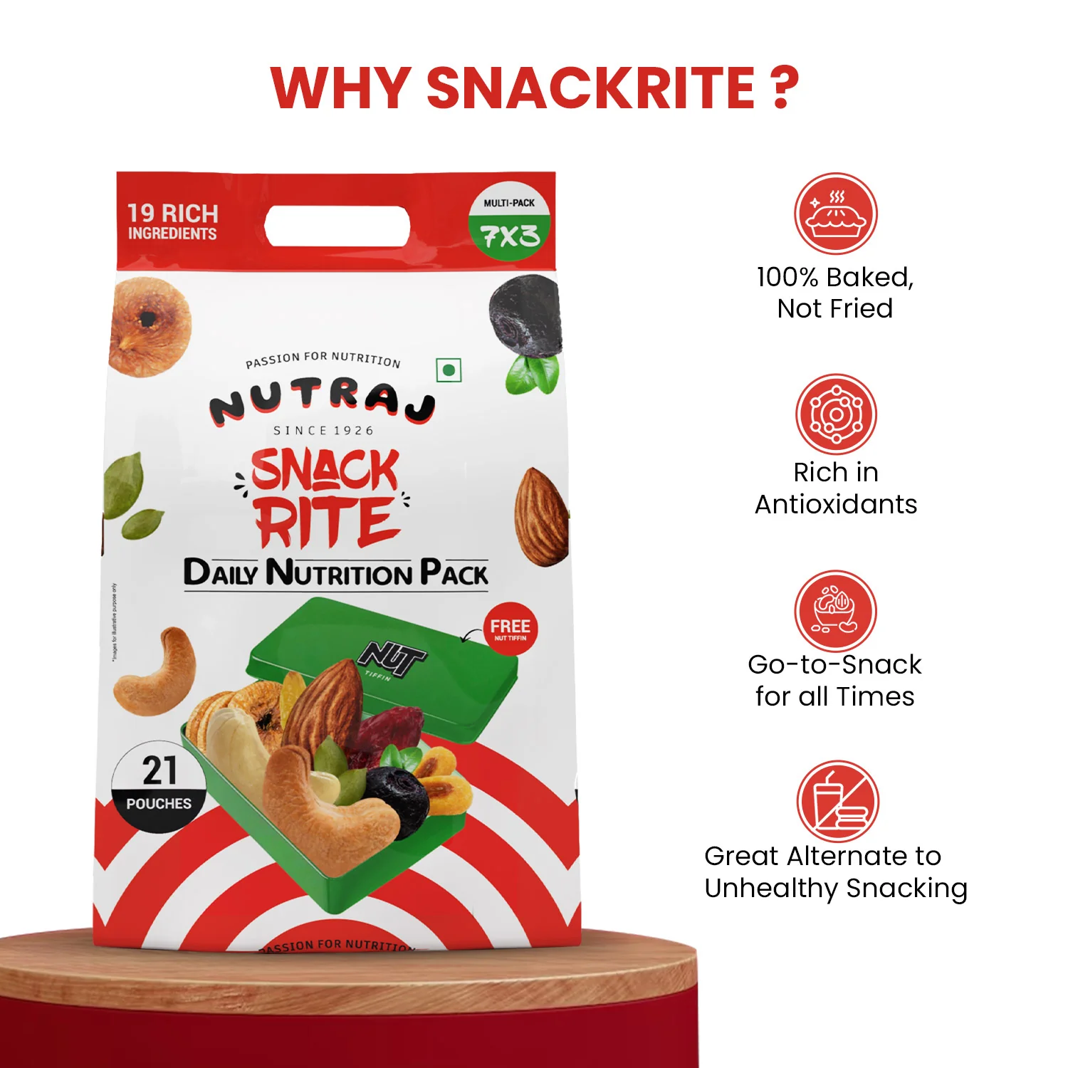 Nutraj Snackrite Trail Mix Combo: 21 Pouches, 7 Varieties + FREE Nut Tiffin (525g) - Image 3