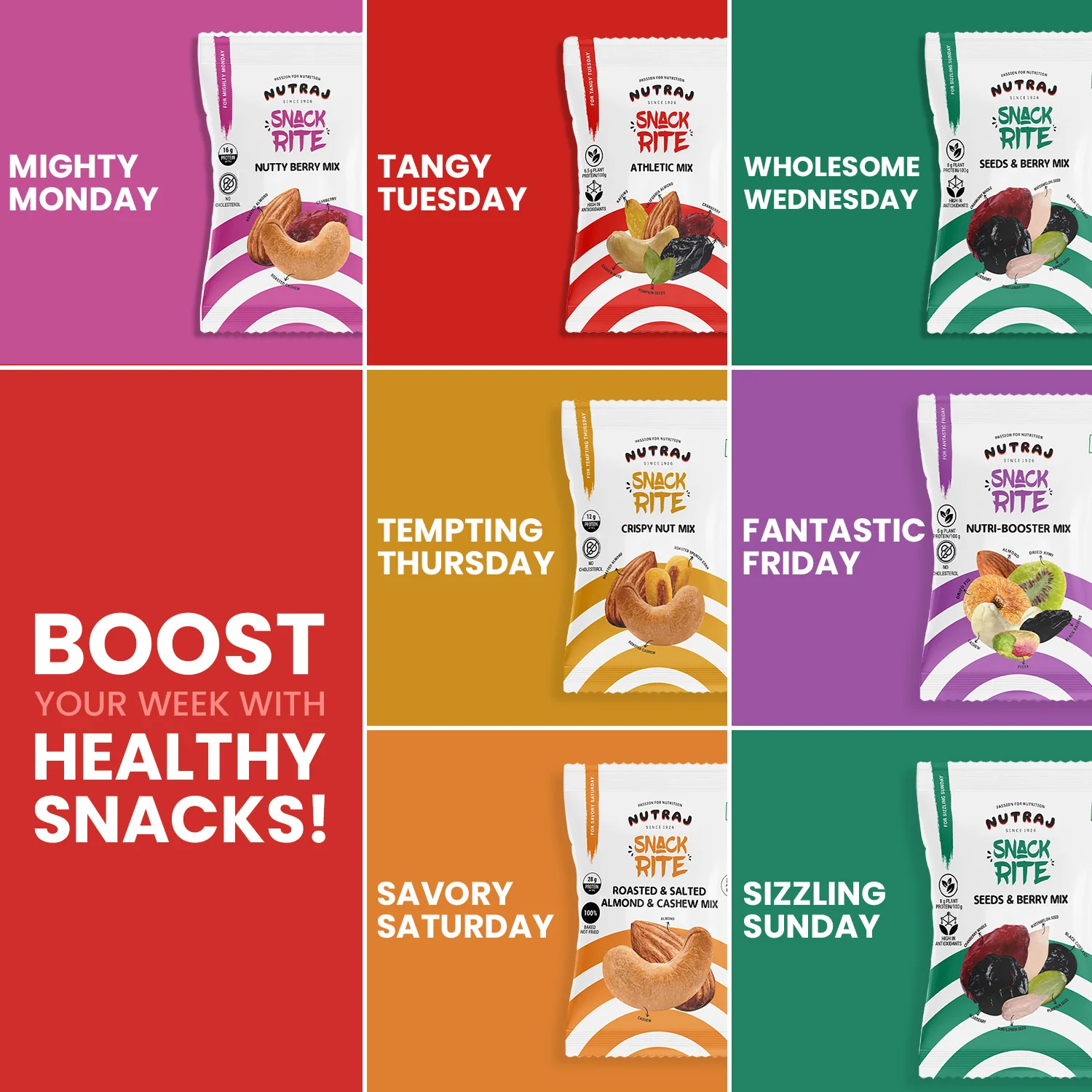 Nutraj Snackrite Trail Mix Combo: 21 Pouches, 7 Varieties + FREE Nut Tiffin (525g) - Image 5