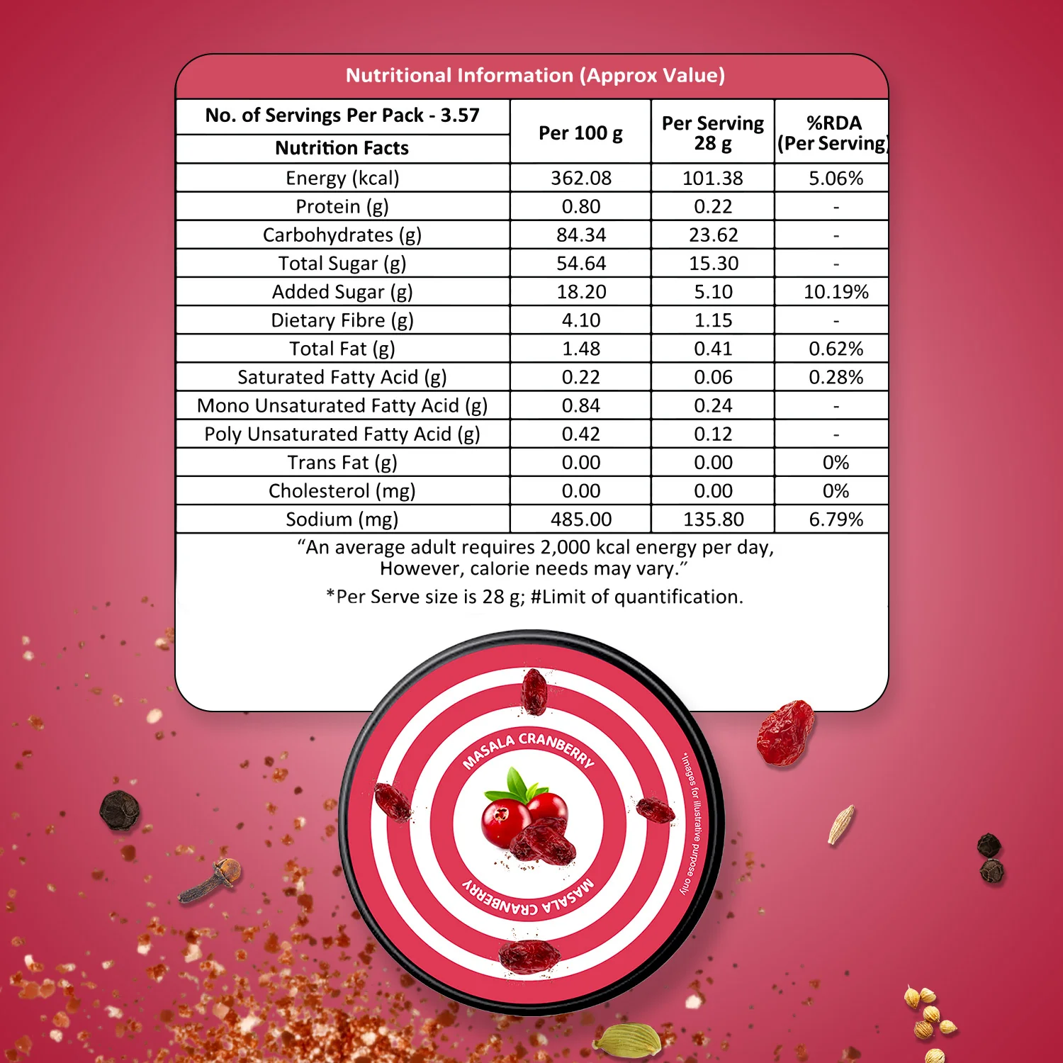 Nutraj Snackrite Masala Cranberry 100g Jar - Image 6