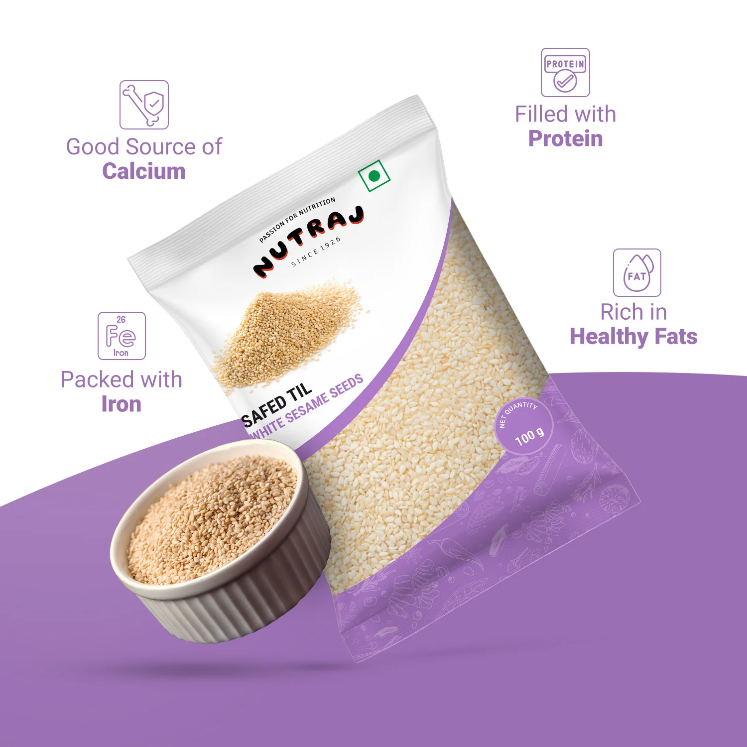 Nutraj White Sesame Seeds (Safed Til) 100g - Image 3