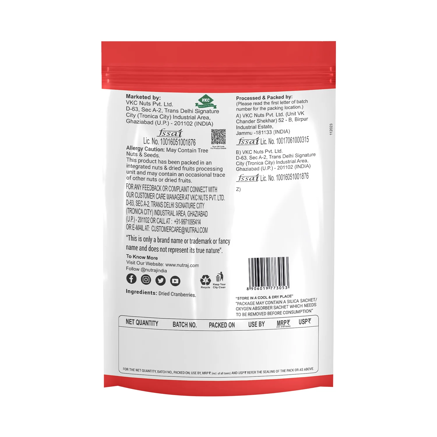Nutraj Whole Dried Cranberries 200gm - Image 3