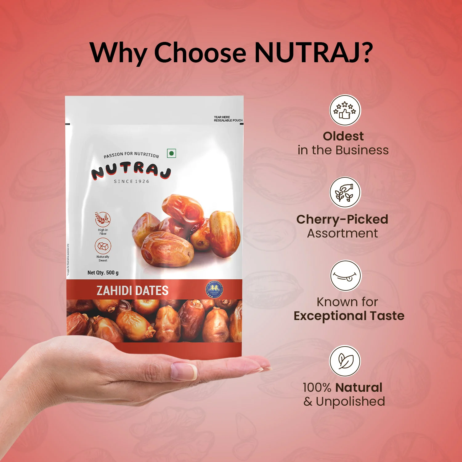 Nutraj Zahidi Dates 500gm (Khajur/Khajoor) - Image 4